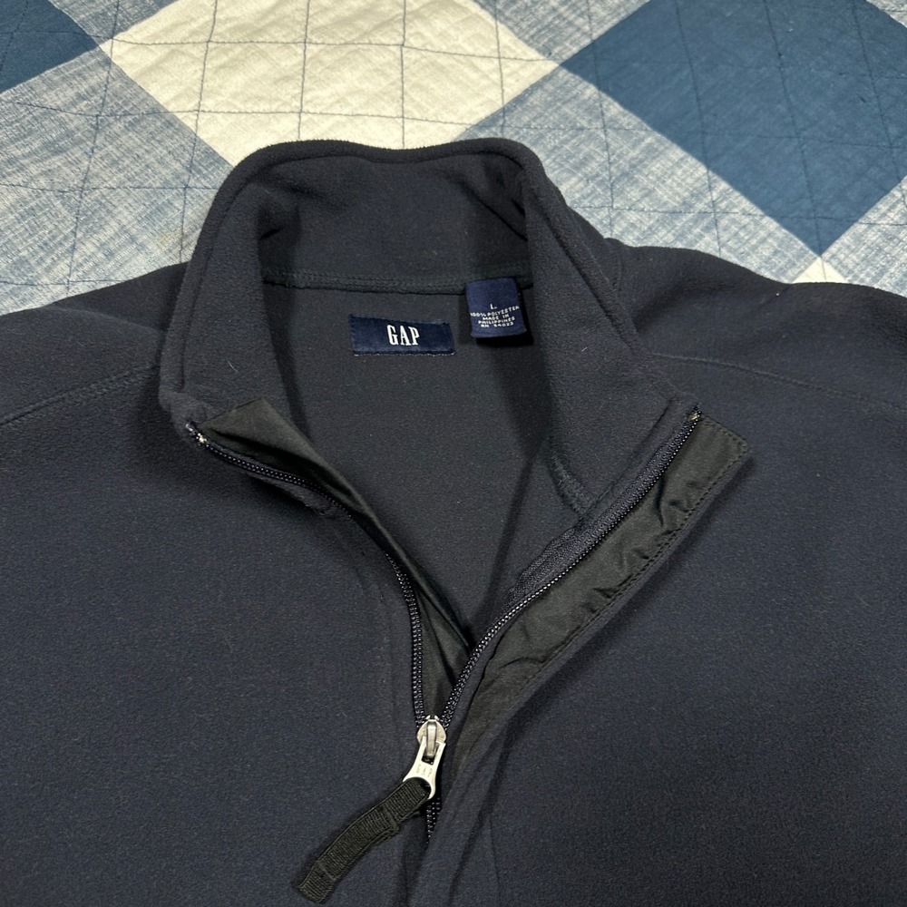 Vintage 90s Gap Mens 1/4 Zip Fleece Pullover Navy Blue Mock Neck Sweatshirt - Picture 2 of 4